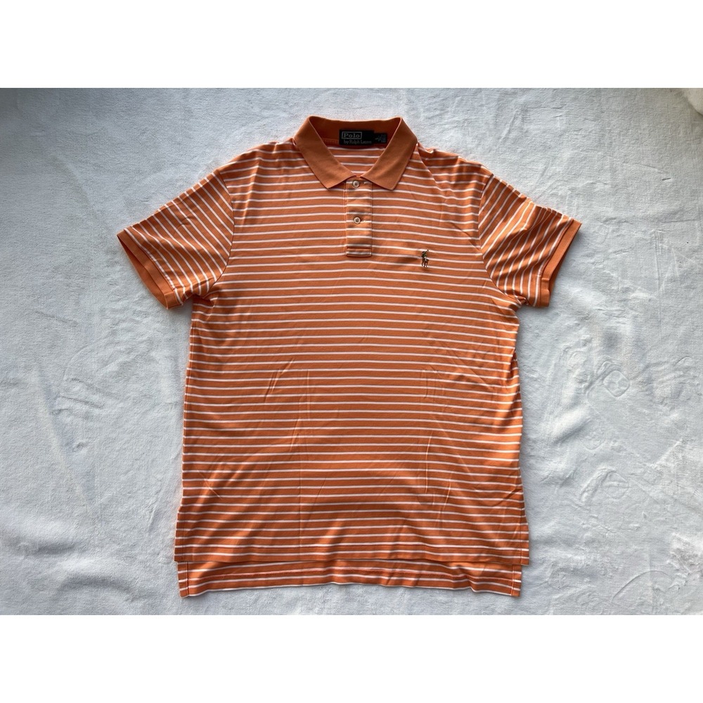 Polo Ralph Lauren Shirt Mens Sz L ‎ Soft Touch Cotton Orange Stripe Flesh Pony